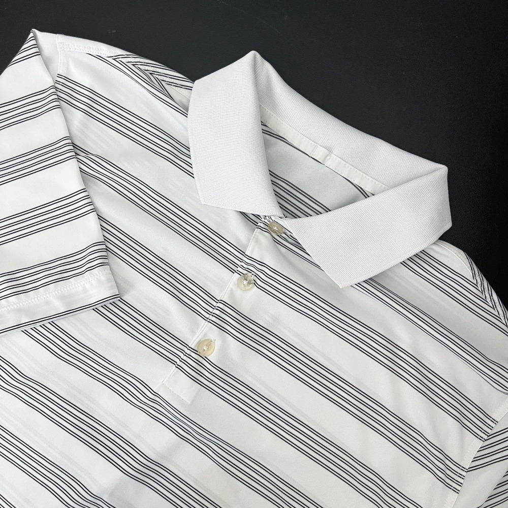 Nike Golf Tour Performance Dri-Fit Polo Shirt Mens Large White Black Striped